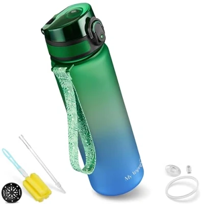 Imagen de My Vesperbox Minny Botella infantil a prueba de fugas, con pajita o filtro, 350, 500 750 ml, ligera, tritán, sin bisfenol A, para guardería y escuela, beber (verde, azul, ml)