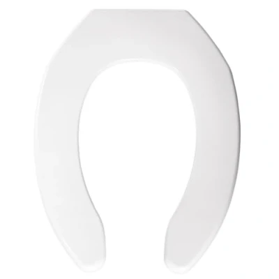 Imagen de Bemis 1055SSC 000 Asiento de inodoro alargado plástico, parte delantera abierta, menos cubierta con bisagra retención autosuficiente, color blanco, Elongated No Slam Hinges