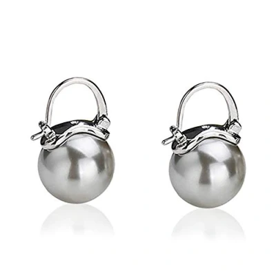 Imagen de YAXUN Pendientes de perlas para mujer chapado en plata aretes colgantes perla grande gris 15 mm joyería moda regalo mujeres
