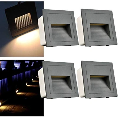 Imagen de Arotelicht Juego de 4, 3 W LED Aplique pared empotrable (para escaleras Luz Iluminación Lámpara, aluminio, 230 V Blanco Cálido IP65 impermeable gris