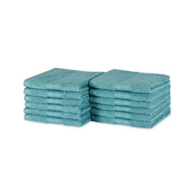 Imagen de Amazon Basics Toallita faciales de algodón orgánico Resistente a la decoloración, Paquete 12, 30 x cm, Verde Azulado