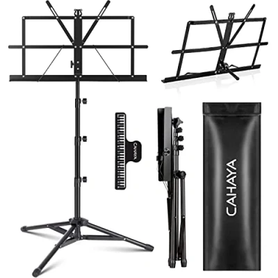 Imagen de CAHAYA Soporte de Partitura Metal Portátil con Bolsa Transporte, Carpeta Partituras, Modelo Negro Elevado 170 cm CY0305
