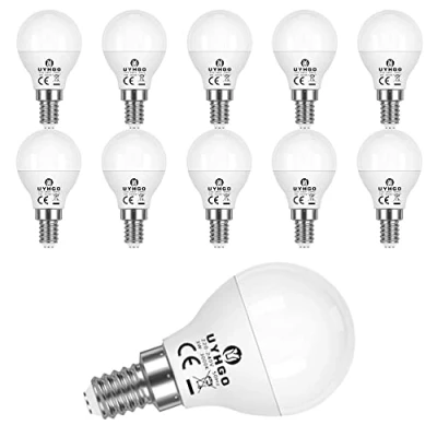 Imagen de UYHGO Bombilla LED E14, Rosca Edison Pequeña P45, 3W (equivalente a 25 W), Blanco Cálido, no Regulable, paquete de 10