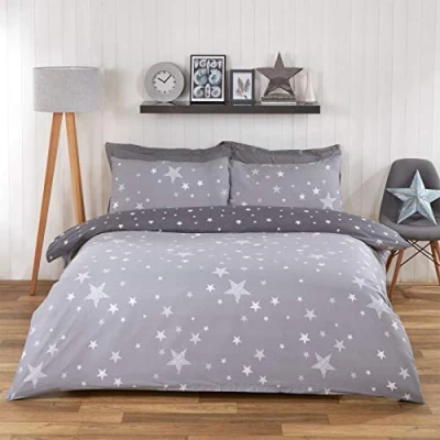 Imagen de Dreamscene Galaxy Stars Funda de edredón con Almohada para niños, Reversible, Color Gris Plateado, tamaño Doble.