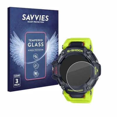 Imagen de savvies Protector Cristal Templado para Casio G Shock GBD H2000 (3 Unidades) Pantalla Vidrio, Protección 9H, Pelicula Anti Huellas