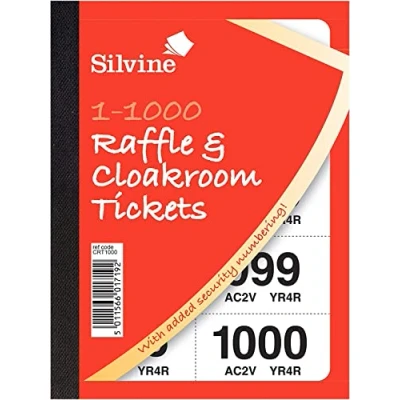 Imagen de Silvine Tickets para guardarropa o rifa, numerados del 1 al 1000 con numeración de seguridad, Ref CRT1000 [Pack 6]