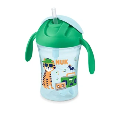 Imagen de NUK Motion Cup Vaso para aprender a beber, 230 ml, pajita suave prueba de fugas, asas ergonómicas, 8 meses o más, sin BPA, color verde