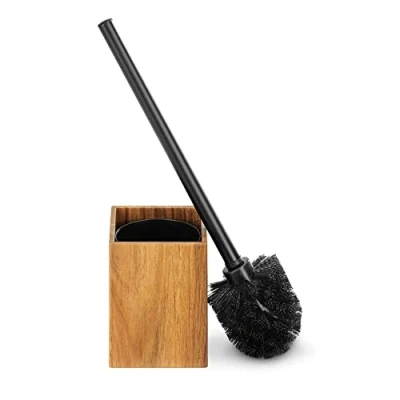 Imagen de Navaris Escobilla con Soporte de Madera Set baño 1x Cepillo para WC y escobillero pie Acacia Cuadrado 9 x 35,5 cm