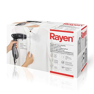 Imagen de Rayen Plancha de ropa vapor vertical viaje Depósito extraíble 140 ml Portátil plegable Medidas: 26 x 16.5 12 cm