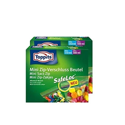Imagen de Toppits Bolsa de cierre zip (pequeñas, 20 unidades 150 ml y 380 ml, con Safeloc, 2 paquetes)