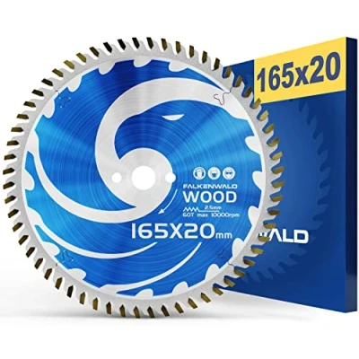 Imagen de FALKENWALD® hoja de sierra circular 165 x 20 mm con 60 dientes metal duro. Ideal para madera. Compatible la Makita DHS680RTJ, SP 6000K1, Bosch GKT 55 GCE