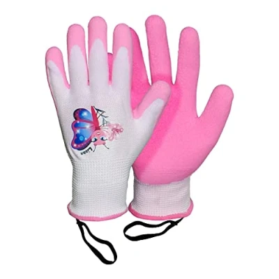 Imagen de ROSTAING guantes de jardinería infantil LISON Par jardín y bricolaje para manos pequeñas delicadas la seguridad tus hijos, color blanco rosa