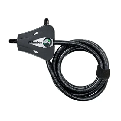 Imagen de Master Lock 8418EURD Verstellbares Kabelschloss mit Schüsselschloss [Kabel einstellbar von 30 cm bis 1,8 m] [Python] Ideal für Sportausrüstung, Werkzeuge und Gartenmöbel,Schwarz, Vinylbeschichtet