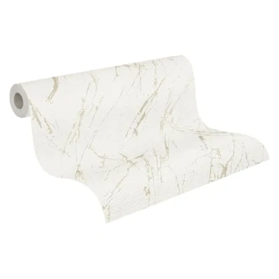 Imagen de A.S. Création WTD 393363 Papel pintado (10,05 x 0,53 m), diseño de mármol, color blanco y champán metálico