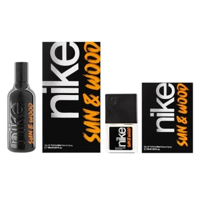 Imagen de NIKE Sun &amp; Wood, Colonia Hombre, Promoción 100 ml + 30 ml, Pack 2 Productos, Perfume Formato Spray, Eau de Toilette Natural y Masculina, Aroma Amaderado Frutal Ambarado, Fragancia Fresca Duradera