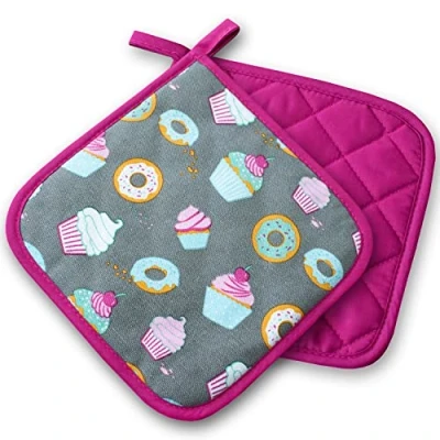 Imagen de Manoplas de cocina para tartas, color rosa, 2 piezas, categoría II PSA hasta 250 C, producto probado y certificado