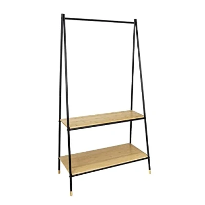 Imagen de Wenko 71139800 Perchero de Pie Loft con 2 Estantes Generosos, Natural/Negro