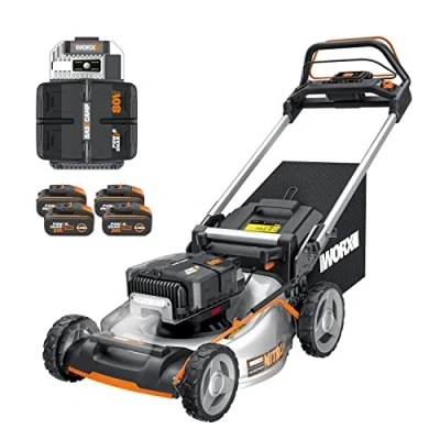 Imagen de Worx Nitro Cortacésped a batería (80 V 4,20 V, 4 Ah, WG761E 51 cm hasta 1000 m² en una Carga (Viene con Batt. 20 un Cargador, Bolsa de 70 L, Mulching, 7 Posiciones Corte)