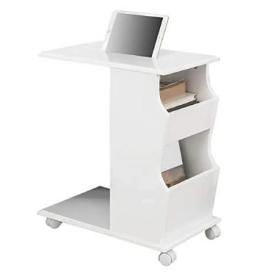 Imagen de SoBuy FBT67 W,ES Mesa Auxiliar con 2 Estantes, Consola,Mesita de Noche Ruedas para iPad, Teléfono o Lampara