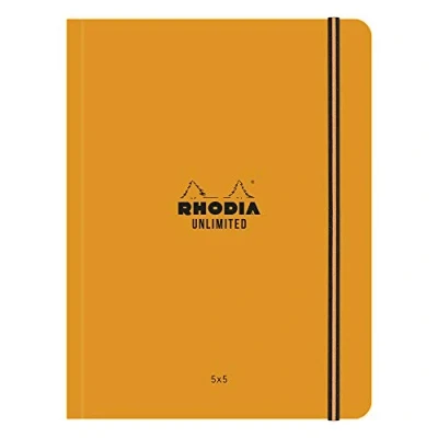 Imagen de Clairefontaine 118758C Un cuaderno con elástico Rhodia Unlimited 16 x 21 cm, 120 páginas pequeñas marco, microperforadas, tapa naranja