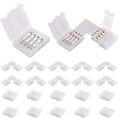 Imagen de EKSAVE conectores de tira luz LED RGB 4 pines, 12 V, 72 W, 10 mm, en forma L para multicolor SMD 5050 (20 unidades)