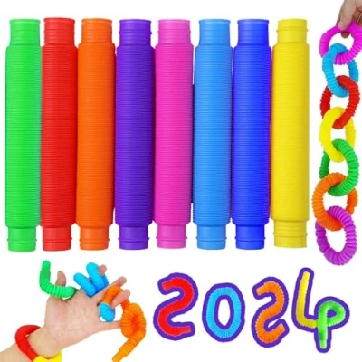 Imagen de Mini Juguetes Sensoriales de Tubos Pop,24 Pieza Tubo,Juguetes Fidget,Juguetes Tubo Elástico Multicolor para Aliviar el estrés y la Ansiedad…