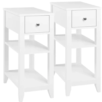 Imagen de WOLTU Juego de 2 Mesita Noche con 1 Cajón Estantes, Mesilla Madera, 45x28x66 cm, Mesa Auxiliar Moderna para Dormitorio Cama Sofá Salón, Estilo Nórdico, Blanca, NTS02ws