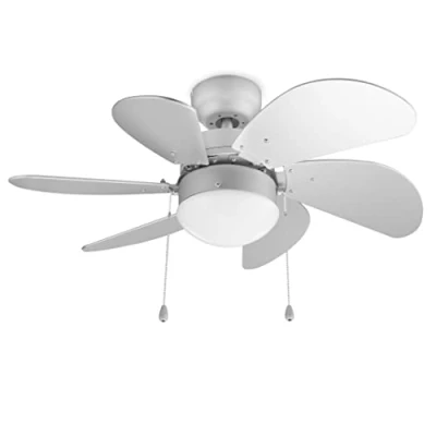 Imagen de Tristar VE 5810 Ventilador de techo 76 cm diámetro con iluminación (una bombilla E27), 6 aspas, cadena para encendido, 3 ajustes velocidad, 33 alto, 45.2 dB, 50 W
