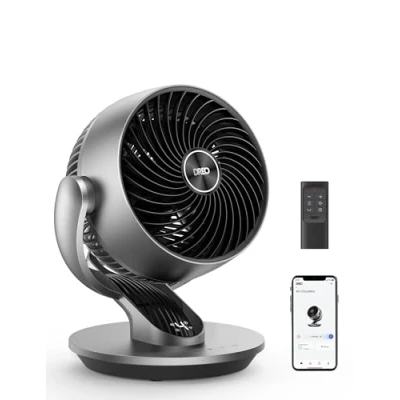 Imagen de Dreo Ventilador de mesa inteligente, 28 dB, diámetro 18 cm, 4 velocidades, 5 modos, temporizador 12h, oscilación 120 + 90, control remoto y por voz, función enfriamiento, Lynx S, plateado