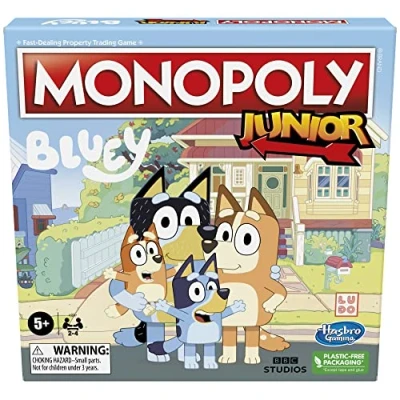 Imagen de Hasbro Gaming Monopoly Junior: Bluey Edition Juego de mesa para niños, juega como Bluey, Bingo, mamá y papá, rellenos cesta Pascua, a partir 5 años (exclusivo Amazon)