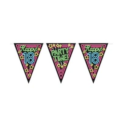 Imagen de PD Party 7012902 Neón Banderines de Fiesta Decoración Happy 18, Multicolor, Festivo, Time, Neón, Bunting, 1000cm Longitud x 30cm Ancho 0.1cm Altura