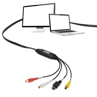 Imagen de QWORK® Capturadora de Video USB 2.0, VHS Reproductor Video, Dispositivo convertidor para grabaciones Audio y Compatible con Windows 7/8/10/11 Mac