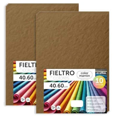 Imagen de m office Fieltro para Manualidades, de Colores, Suave y Flexible, Material Costura, Telas Patchwork, Ideal proyectos DIY, artesanía o decoración, 40x60cm (marrón, 20 uds)