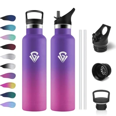 Imagen de Botella Agua Acero Inoxidable 750ml, Cantimplora Termo con Pajita y Filtro, sin BPA, Reutilizable, Fácil de llevar, a Prueba Fugas, para Adultos, Oficina, Escuela, Bicicleta