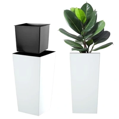 Imagen de KADAX Macetero Alto de Diseño Moderno para Plantas Interior y Exterior, Maceta Grande Plástico, Jardinera Alta (Liso, Blanco, 57.5 cm)