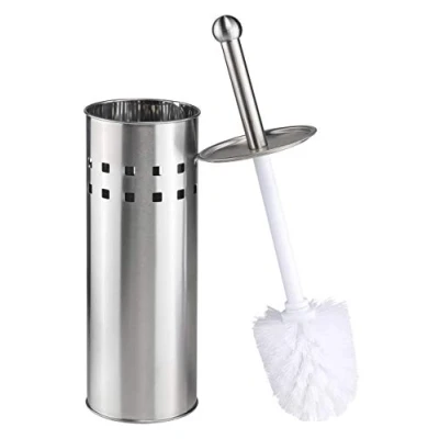 Imagen de Bambelaa! Escobillero con soporte para escobilla de inodoro, acero inoxidable, color plateado y blanco