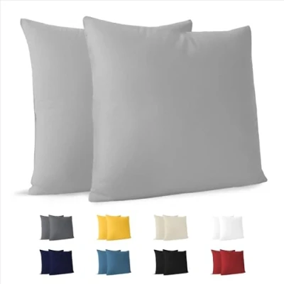 Imagen de Dreamzie Fundas de Almohada (Juego 2) Gris para Las Almohadas 80 x cm 100% Algodon Jersey Funda Cojin Cama Protector