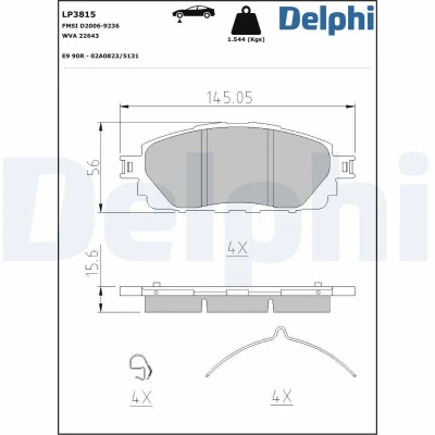 Imagen de DELPHI LP3815 Juego de pastillas freno no preparado para indicador desgaste sin chapa antichirridos con accesorios