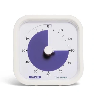Imagen de TIME TIMER 120 Minute Mod Education Edition Temporizador Visual de Escritorio para el aulas, exámenes, Herramienta Estudio y reuniones con Funcionamiento silencioso (Blanco)