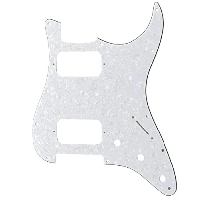 Imagen de Musiclily Pro 11 Agujero Round Corner HH Golpeador Strato 2 Humbuckers Pickguard para Guitarra Eléctrica American/Mexican Fender Standard Stratocaster, 4 capas White Pearl