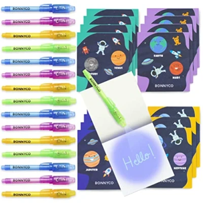 Imagen de Bolígrafo Tinta Invisible y Libreta Espacio Pack x16 BONNYCO Detalles Cumpleaños Niños, Regalos Niños Colegio, Piñatas de Fiesta Infantil Galaxia
