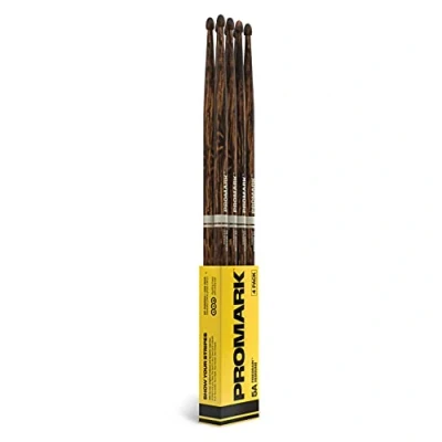 Imagen de ProMark baquetas Bateria Rebound 5A Drumsticks FireGrain Sin exceso de vibración Acabado laca, Punta Bellota, Madera nogal americano Juego tambor 4 pares