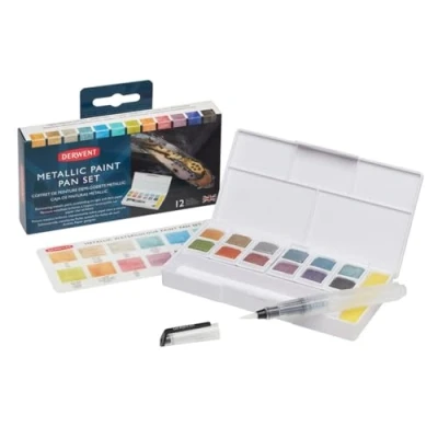 Imagen de Derwent Inktense Paleta de Viaje con Colores Metálicos, Incluye 12 Colores, Pincel y Esponja, para Pintar, Ideal Artistas, Calidad Profesional, 2305657