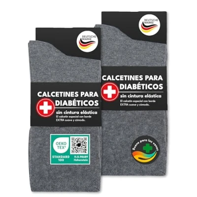 Imagen de sockenkauf24 6 Pares de Calcetines Diabéticos con Cintura Confort sin Elástico &amp; Costuras Hombre Mujer 97% Algodón (35 38 Gris)