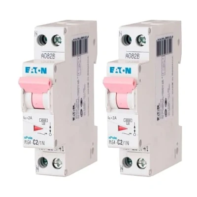 Imagen de EATON 264741 PLG4 C2/1N DISYONCTOR MODULAR PH/N Blanco MANETA ROSA 1P+N/2 A CURVA C Conexión de tornillo 2 disyuntores