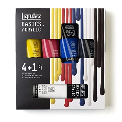 Imagen de Liquitex BASICS, Set de 4 x 75ml + 1x118ml tubos pintura acrílica studio, colores primarios