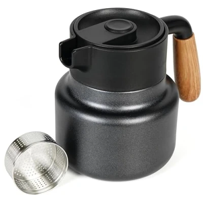Imagen de Belle Vous Jarra Termica con Infusor Termo Negro 800 ml de Acero Inoxidable Asa Tetera Cafetera para Cafe Te Agua Caliente Mate Argentino Infusiones y Terere