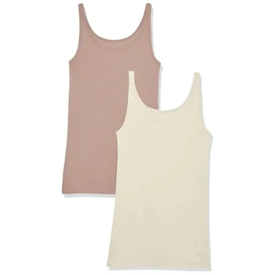 Imagen de Amazon Essentials Top Ajustado sin Mangas y con Tirantes Finos Mujer, Pack de 2, Gris Topo Oscuro, S