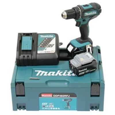 Imagen de Makita DDF482RFJ drill Negro, Azul 1900 RPM 1,5 kg Taladro eléctrico (1900 RPM, 1,3 cm, 3,8 36 Nm, 62 600 RPM)