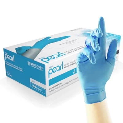 Imagen de Unigloves Blue Pearl GP0014 Guantes de nitrilo, multiusos, sin polvo y látex, 100 pares, color azul, grande